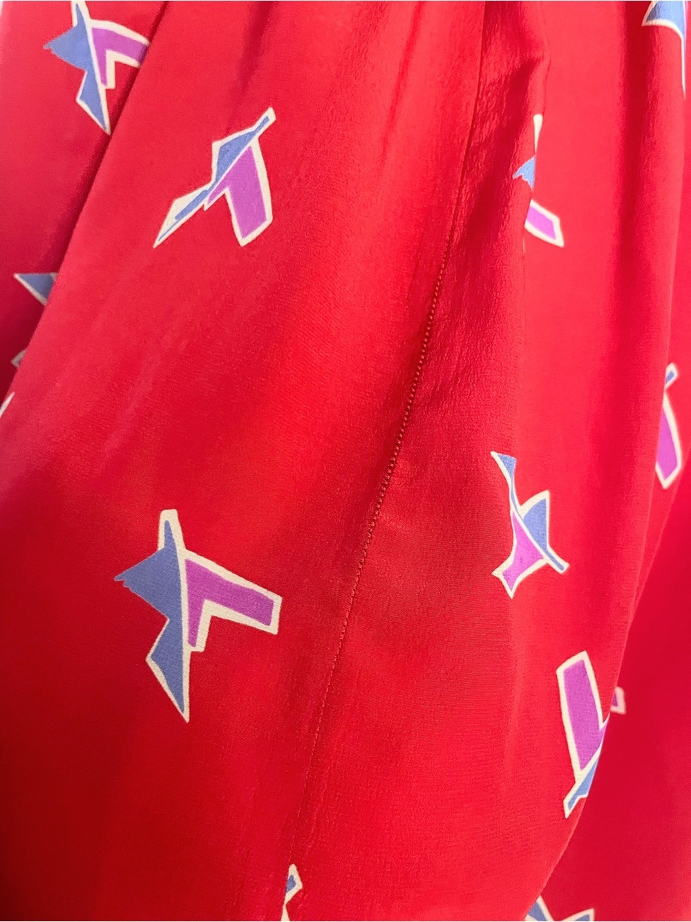 Vintage Red 100% Silk Geometric Print Midi Skirt Size 10 - Picture 4 of 8